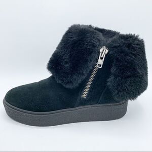 J/ Slides NYC Black Suede Platform Side Zip Ankle Snow Boots Faux Fur Sz 7.5